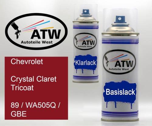 Chevrolet, Crystal Claret Tricoat, 89 / WA505Q / GBE: 400ml Sprühdose + 400ml Klarlack - Set, von ATW Autoteile West.